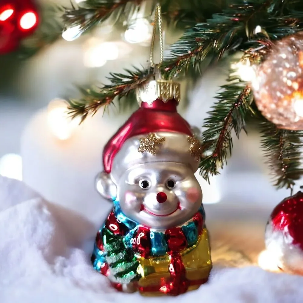 Baby Smiley Santa Snowman Scarf Present Gift Hand Blown Glass Ornament Pacconi